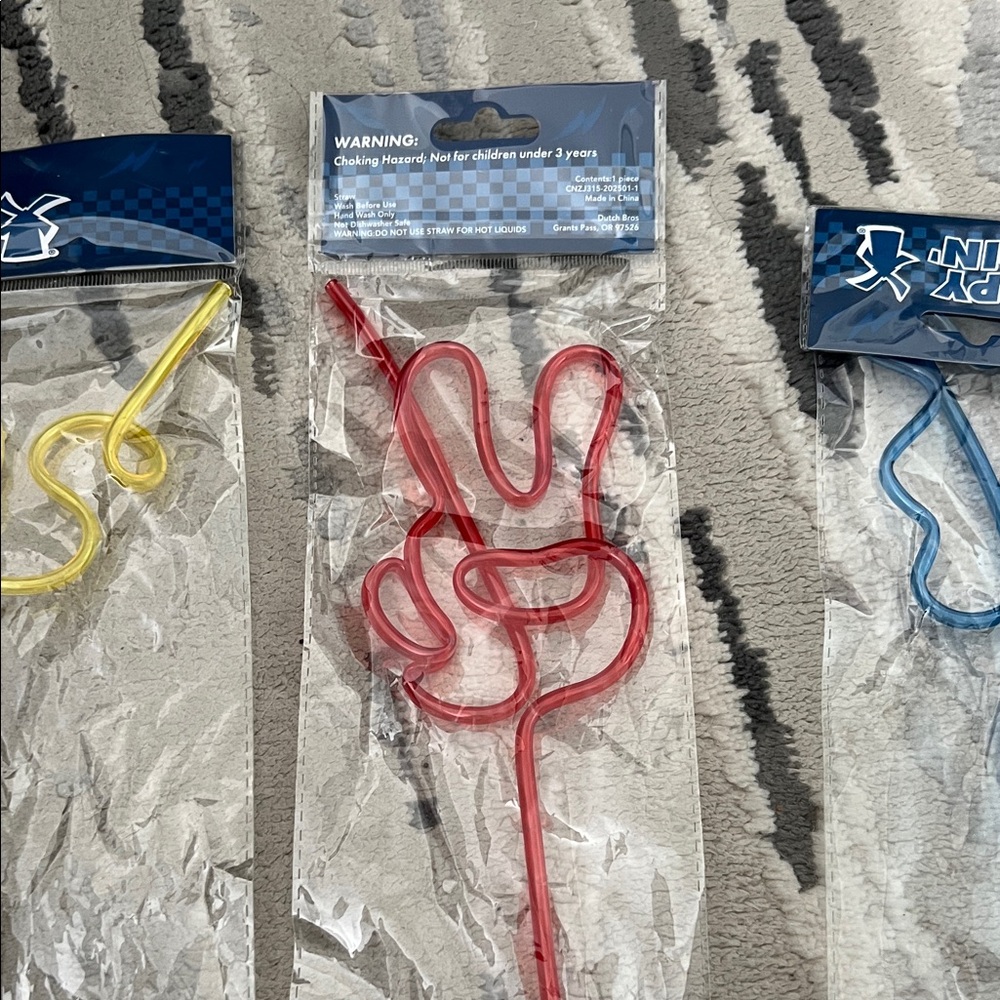 Dutch Bros Fun Straw Set - Yellow, Red, Blue - Picture 3 of 4